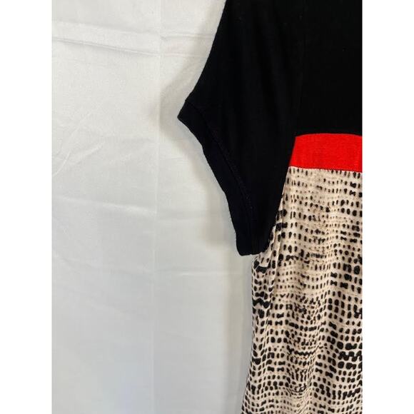 Calvin Klein Black Red White Pattern Block Soft Short Sleeve T-Shirt Dress - Picture 3 of 6